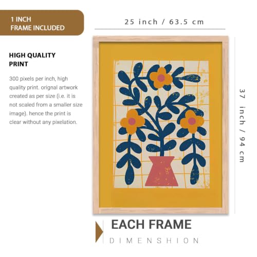 Image of kotart Aesthetic Floral Art Home Decoration | Boho Floral Paintings With Frame For Living Room Bed Room Hotel Wall Decor Digital Reprint Set of 3 (35x37 Inch)