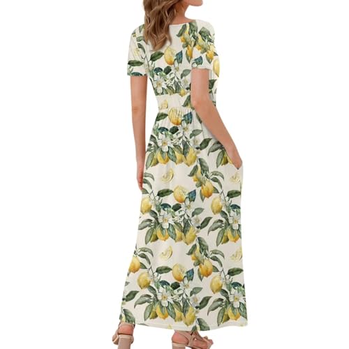 Image of Women's Fall Summer Short Sleeve Ankle Length V-Neck Party Dress with Pockets Size S-3XL