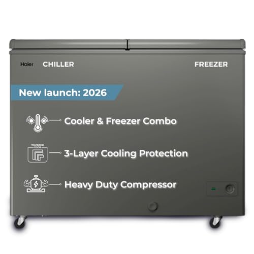 Image of Haier HFC-400CET, Double Door Combo Freezer (Half Cooler & Half Freezer Combo), Freeze & Chill together, Dual Condenser, Metal liner & 4 Years Comprehensive Warranty (Titanium Grey)
