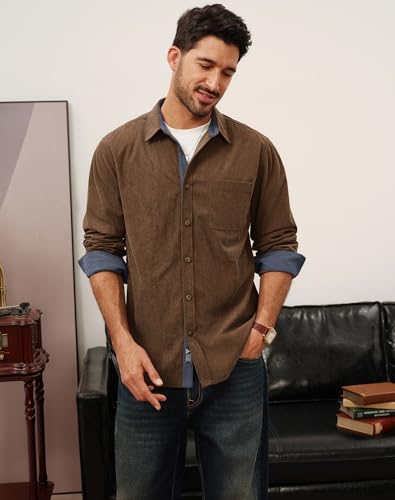 PJ PAUL JONES Men's Corduroy Button Down Shirt Long Sleeve Casual Collared Wrinkle Free Untucked Shirts with Pocket4