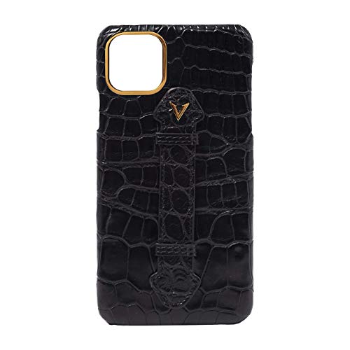 Étui crocodile pour iPhone 12 Pro noir mat idéal pour visionnage vidéo