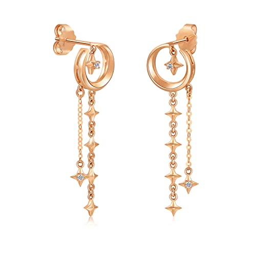 Chow Sang Sang Delicate Gold 18K Rose Solid Gold Starry Night Dangle Earring For Women And Girls 93318E #TOP16