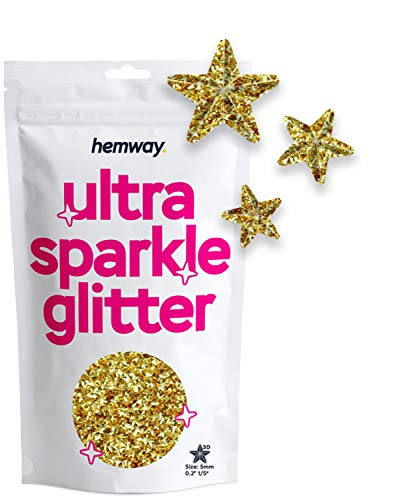 Hemway Ultra-Schein-Glitter - 1/5" 0,2" 5 mm - 3-D Geprägter Sternförmiger Glitter Pailletten für Dekoration, Harz, Scrapbook, Kunst, Kunsthandwerk, Design, Nail und Kosmetik - Gold - 50 g