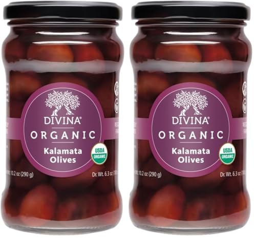 Divina Organic Whole Kalamata Olives in Jar, 6.35 oz (Pack of 2)