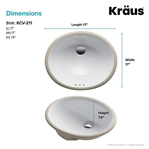 Kraus Kcu-211 Ceramic Undermount Oval Bathroom Sink, 17.91 X 14.76 X 7.5 Inches, White #TOP4