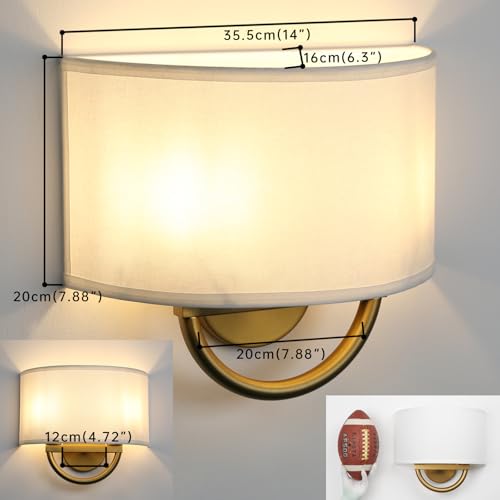 Image of Industrial 2-Lights Wall Sconce Fixture with White Fabric Shade, Double Arm Wall Light Lamps Decor for Hallway Bedroom Living Room Bathroom Stairway