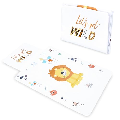 Wickelunterlage Wickelauflage auf Reise 77x44 cm Abwaschbare Wickelauflagen für Babys Kleine faltbare und wasserfeste Auflage zum Wickeln ideal für Wickeltasche Weiß Safari