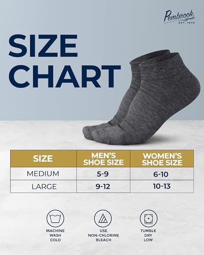 Image of Pembrook Bamboo Viscose Ankle Diabetic Socks for Women and Men - 6 Pairs, Moisture Wicking, Neuropathy and Edema, Black, White, Beige, Aqua, Blue, Navy