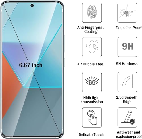 Image of Premium Tempered Glass Screen Protector Compatible For Redmi Note 13 5G / Note 13 Pro 5G Cellphone (6.67 Inch,Pack Of 1)|Edge To Edge Coverage Full Protection With Installation Kit