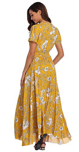 Image of VintageClothing Women's Floral Maxi Dresses Boho Button Up Split Summer Casual Long Dress Beach Party Dress