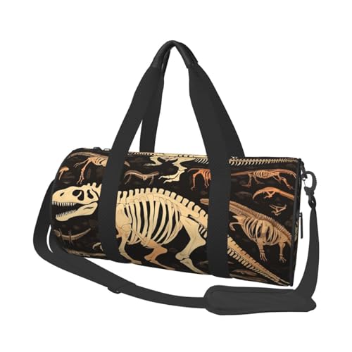 Dinosaur Skeleton Print Duffle Bag for Women Men Personal Item Travel Bags Canvas Weekender Overnight Bag Lightweight Sports Tote Gym Bags Carry On Luggage Bag