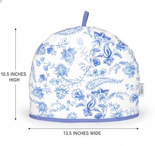 Muldale Large Tea Cozy for Teapot British - 100% Cotton Extra Thick Wadding Tea Pot Cover Designed in England - Insulated Teapot Cozy for English Tea Sets - Vintage Blue Floral
