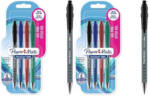 Image of Paper Mate FlexGrip Gel Pens | Medium Point (0.7 mm) | Black, Blue, Red & Green Ink | 4 Count (Pack of 2)