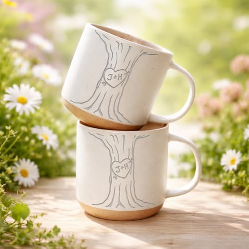 Custom Valentine Engraved Pottery Mug with Couple Name, Personalized Couple Coffee Cups for Boyfriend Girlfriend, Custom Gifts for Him and Her, Girlfriend Boyfriend Romance Gift