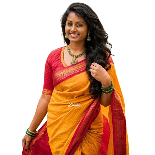 Image of Gadwal Cotton Silk Checked Saree for Women | Pure Kalyani Cotton Checked Saree with Zari Border Tassels & Blouse | Kanjivaram Linen Silk | Handloom Weave
