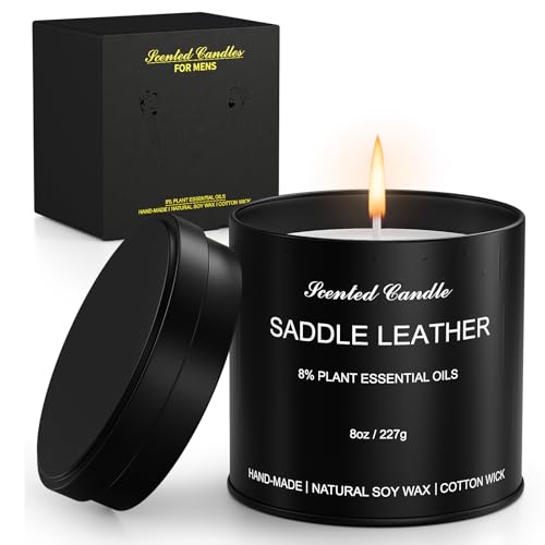 Men's Scented Candle | Gift for Men Aromatherapy Candle | Saddle Leather Fragrance Candle for Men | 1 Pack Scented Candle for Home,Work | Manly Soy Candle Gift for Farther Boyfriend and Christmas