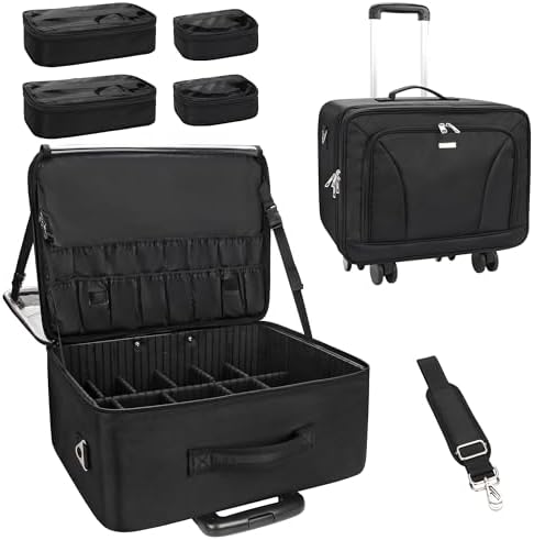 Carrito de maquillaje profesional con ruedas de 17.7 pulgadas, or...