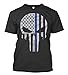 Thin Blue Line Punisher Logo T-Shirt - 100% Cotton (XL, Black)