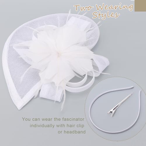 Image of DRESHOW Fascinators Hat Feather Headband Women's Fascinators Tea Party Headwear with Clip Flower Head Band for Girls & Women