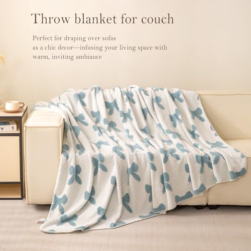 TrellisJoy 3D Bow Pattern Fleece Throw Blanket, Cozy Warm Plush Blanket, for Ladies, All Season Soft Blanket for Bed Couch Sofa, Machine Washable, Blue 60" x 80" by TrellisJoy - Used condition - Image 4