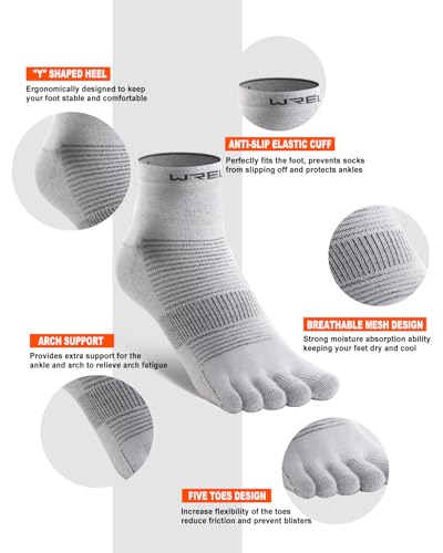 Image of WRELS Coolmax Toe Socks for Men Women,Athletic High Performance Cushion Crew Socks for Running Working(3 Pairs)