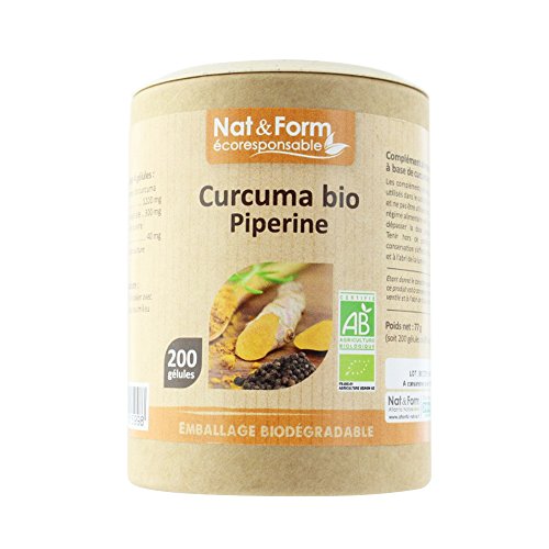 Nat & Form Curcuma Pipérine Bio Gélules végétales Ecoresponsable - 200 gélules