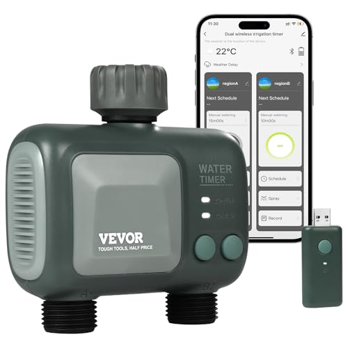 VEVOR WiFi Sprinkler Timer, 2 Outlets, Smart Hose Faucet Water Timer with...