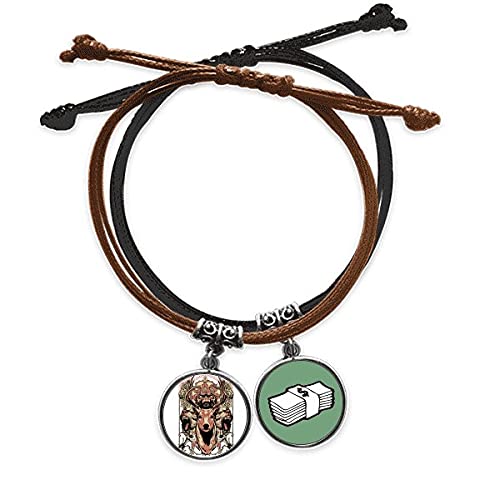 Pulsera de oso y ciervo de cuero trenzado con flores para regalar a hombres