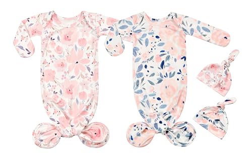 Vollmic Newborn Baby Knotted Sleeper Gown with Mittens Long Sleeve Nightgown Coming Home Outfit with...
