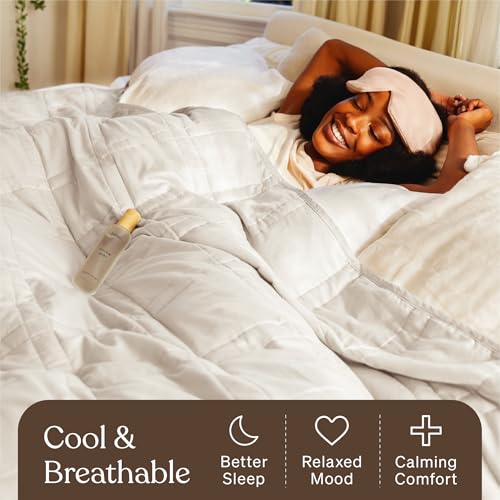 Image of Baloo Weighted Blanket for Adults 12 lb Throw (Cocoa, 42 inchx72 inch) | Cool & 100% Cotton | Machine Washable & Dryer Safe | Glass Microbead Fill