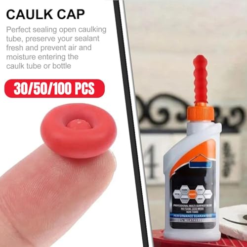 Image of Caulk Tube Sealer Caps Caulk Saver Caps Caulking Tube Sealing Caps Caulk Finishing Tool Caulk Saver Cover Latex Seal Covers for Sealing and Preserving, Red (50 Pcs)
