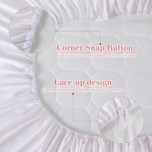Image of Smoothnovelty White Crib Bed Skirts with 4 Large Cot Bow 28 inch x 52 inch,14 inch Drop