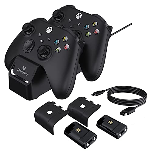 Base de carga con 2 paquetes de baterías recargables de alta capacidad de 1100 mAh y puertas de batería para controladores Mandos Xbox Series X / S Estado de carga LED Alimentado por USB Negro Cover