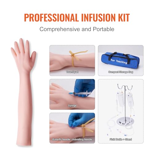 VEVOR Intravenous Practice Arm Kit Made of PVC Latex Material Phlebotomy Arm with Infusion Stand Practice Arm for Phlebotomy with a Storage Handbag IV Practice Arm Kit for Venipuncture Practice