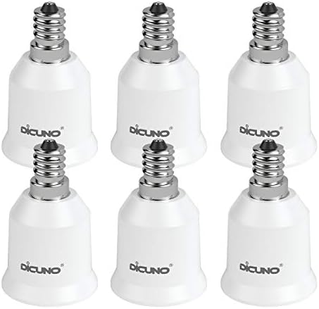 DiCUNO E12 to E26 Socket Adapter, Candelabra E12 to Medium (Standard) E26 Socket Converter, LED Light Bulb Converter, 200W Max, 200℃ Heat Resistant, 6-Pack