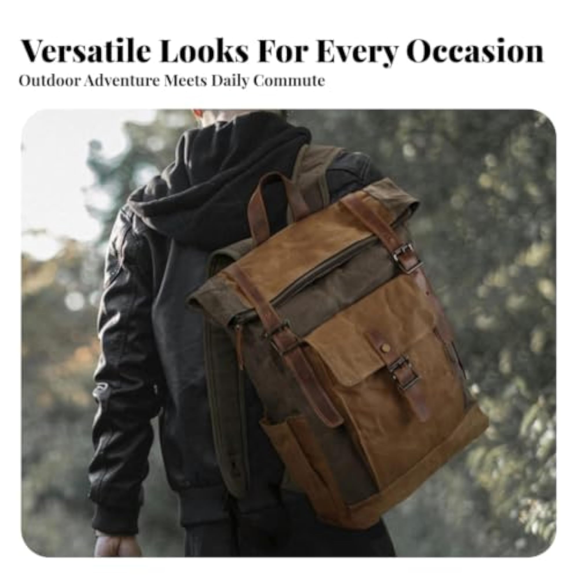Vintage-Inspired Canvas Backpack with Leather Trim