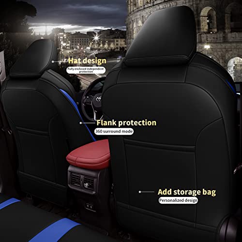Image of AOMSAZTO Car Seat Cover Fit for Toyota CHR 2018-2022 Faux Leather Seat Covers Protector Compatible Airbag Waterproof C-HR Full Set Black&Blue | CHR Seat Covers Premium Faux Leather Breathable Compatible Airbag Scratch Resistant 1:1 Customized Seat Cushion Protectors