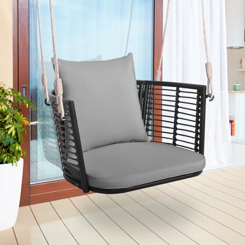 Image of Tangkula Outdoor Hanging Porch Swing with Cushions, Single Person, Grey