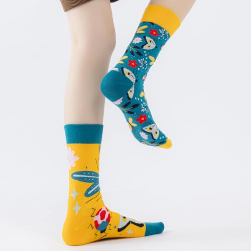 Image of 2 Pairs Cartoon Animal Crew Socks Fun Cotton Mid Calf Socks for Women