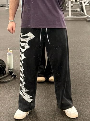 ZAFUL Mens Casual Joggers Sweatpants Drawstring Eagle Letter Graphic Print Loose Baggy All Season Pants3