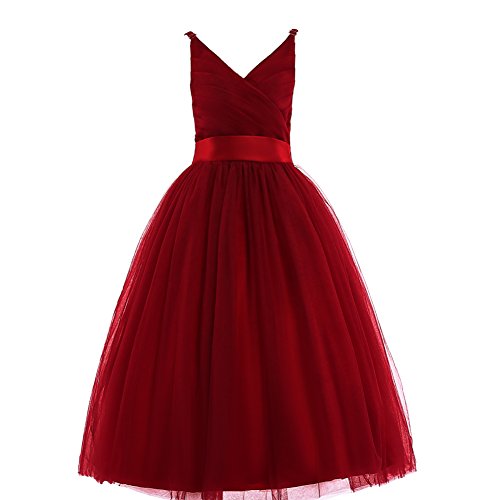 Image of Glamulice Flower Girls Spaghetti Strap Tulle Dress Long A Line Wedding Pageant Dresses Princess Birthday Party Ball Gown