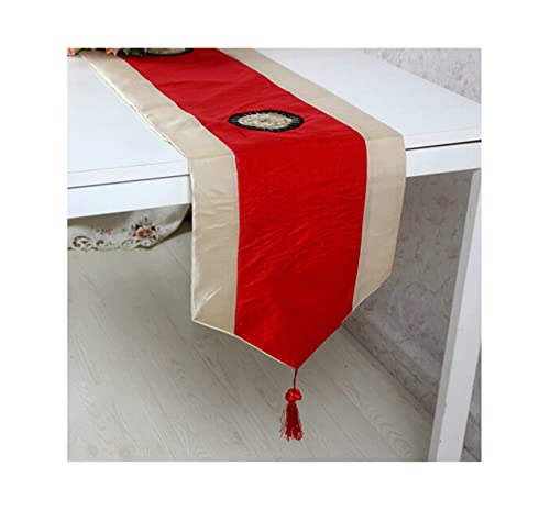 Chemin de table automne en polyester de qualité supérieure rouge brodé 33x185 cm