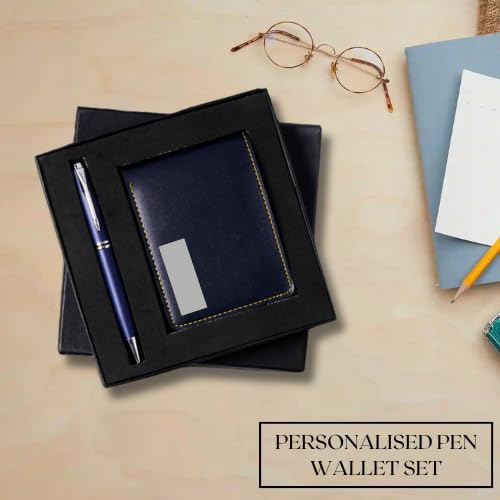 Image of Customised Gift Set, Pen and Wallet with Name Engraving, Corporate and Personal Gift (Blue)
