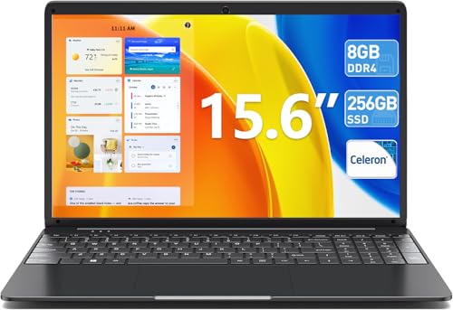 Naclud 15.6 Inch Laptop, Laptops with 8GB DDR4 RAM 256GB SSD Celeron Quad-Core Processor(up to 2.5 GHz), 7200mAh, Webcam, Mini HDMI, USB3.2 * 2, Dual WiFi, Type-C(Slim)