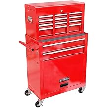 8-Drawer Rolling Tool Chest, Garage Tool Cabinet with Lock and Wheels, Metal Workshop Tool Organizer for Garage & Workshop, Red