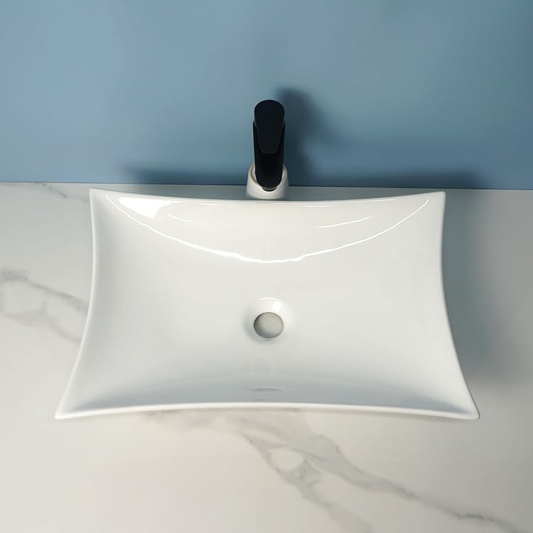 Lavabo salle de bain vasque à poser céramique blanche rectangle 580x385mm - 7