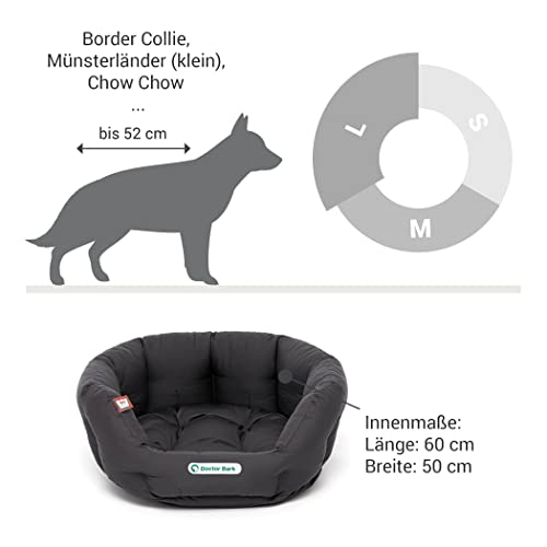 Doctor Bark - Hundebett rund - kuscheliger Hundekorb für größere Hunde mit orthopädischem Wendekissen und Toy-Bone - Waschbar bis 95°C - Made in Germany (L - 60x50 cm, Grau)