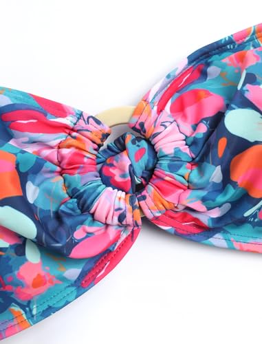 Image of ZAFUL Women's Bandeau Bikini O Ring Strapless Tie Back High Cut Two Piece Swimsuit Bathing Suits