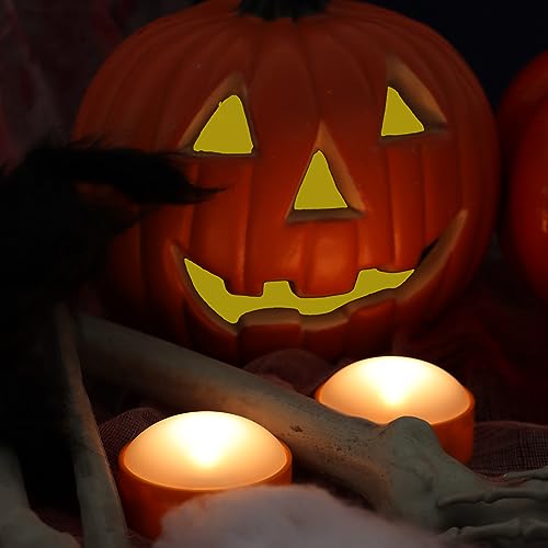 Image of QIDEA LED Pumpkin Lights with Remote and Timer, Battery Operated Bright Flickering Flameless Candles for Pumpkin Decor, Jack-O-Lantern Halloween Party Decorations,Orange Color, 2 Pack