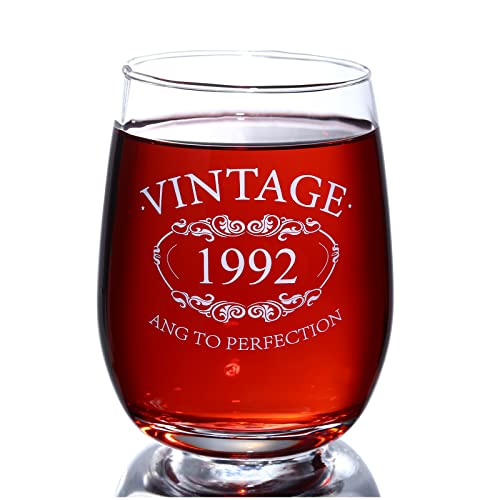 Copa de vino sin tallo, divertida copa de vino impresa con 1992, copa de vino de 30 cumpleaños, regalos de cumpleaños para mujeres y hombres, 17 onzas/500 ml Cover